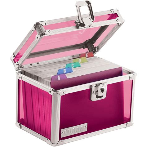 metal 3x5 file box with padlock|Vaultz VZ01169 Locking Index Card File with Flip Top .